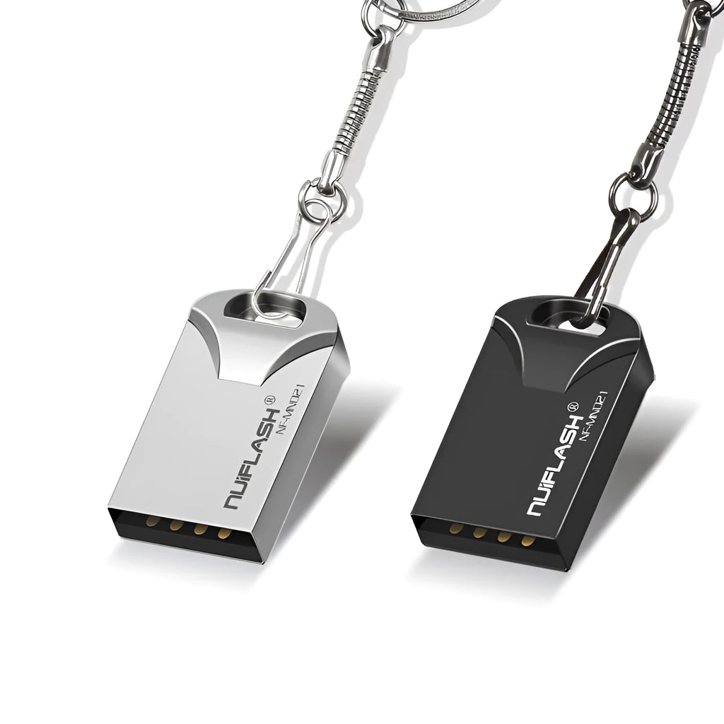 Mini USB flash drive with metal casing, 4GB to 128GB capacity, black or silvery finish