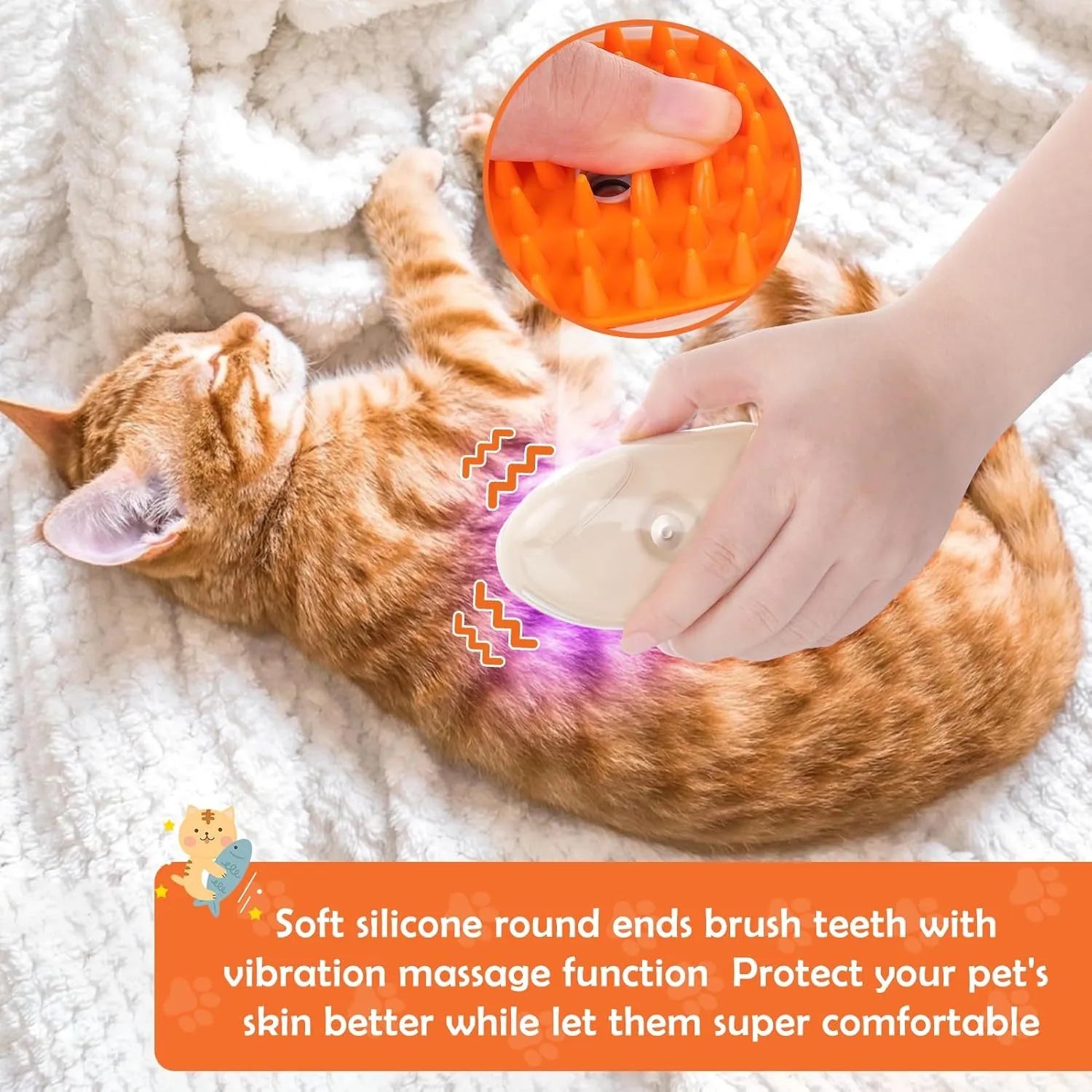 Yellow 4-in-1 cat steam brush with water spray, vibration massage and ringworm detector for pet grooming