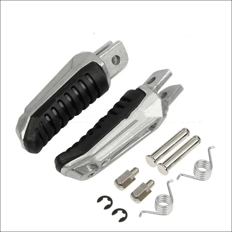 Black aluminium alloy motorcycle footpegs for Suzuki GSX and V-Strom series installation