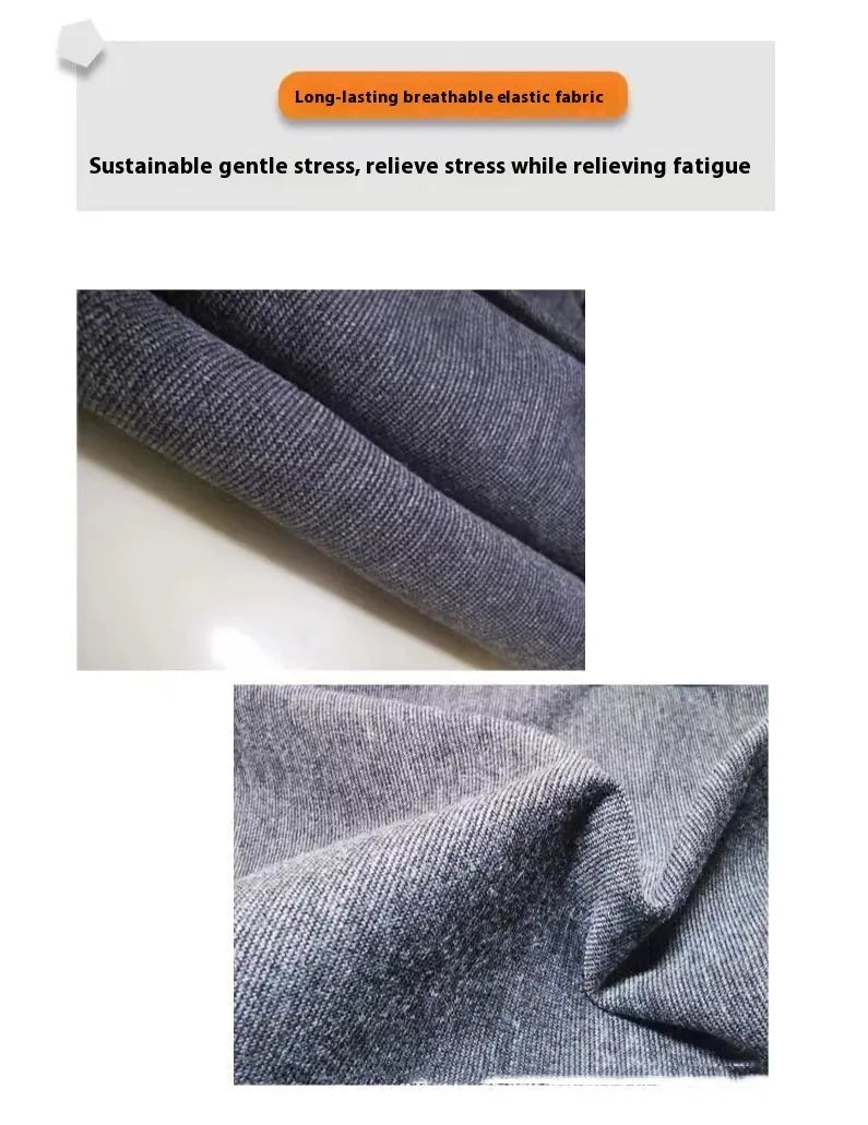 Heather grey dog anxiety vest or warm jacket made from soft polyester brocade cotton fabric on a medium-sized dog.