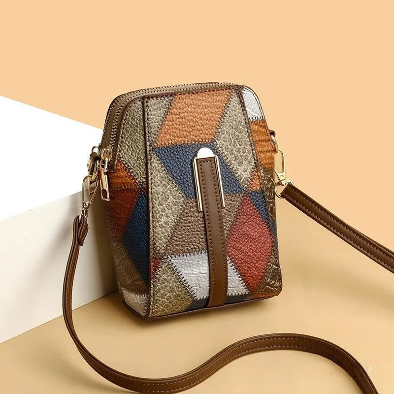 Soft PU stitching shoulder bag in irregular blue with black or brown, single strap, sandwich pocket.