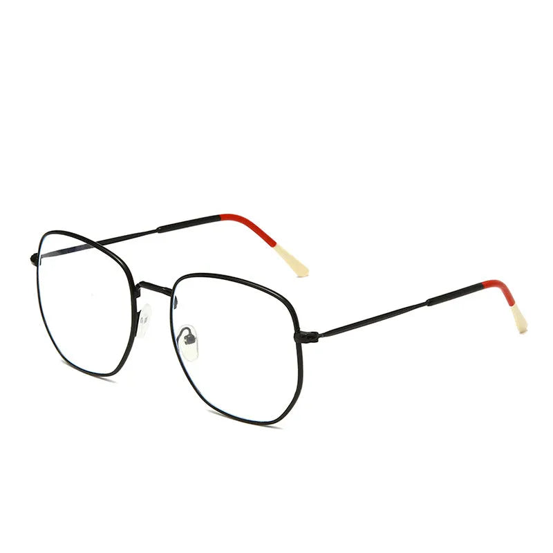 Fashion polygonal metal frame glasses with PC lenses in black frame white film colour option