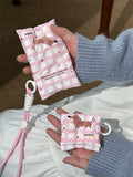 Pink plaid sausage dog fabric earphone sleeve with anti-lost carrying strap for Apple AirPods