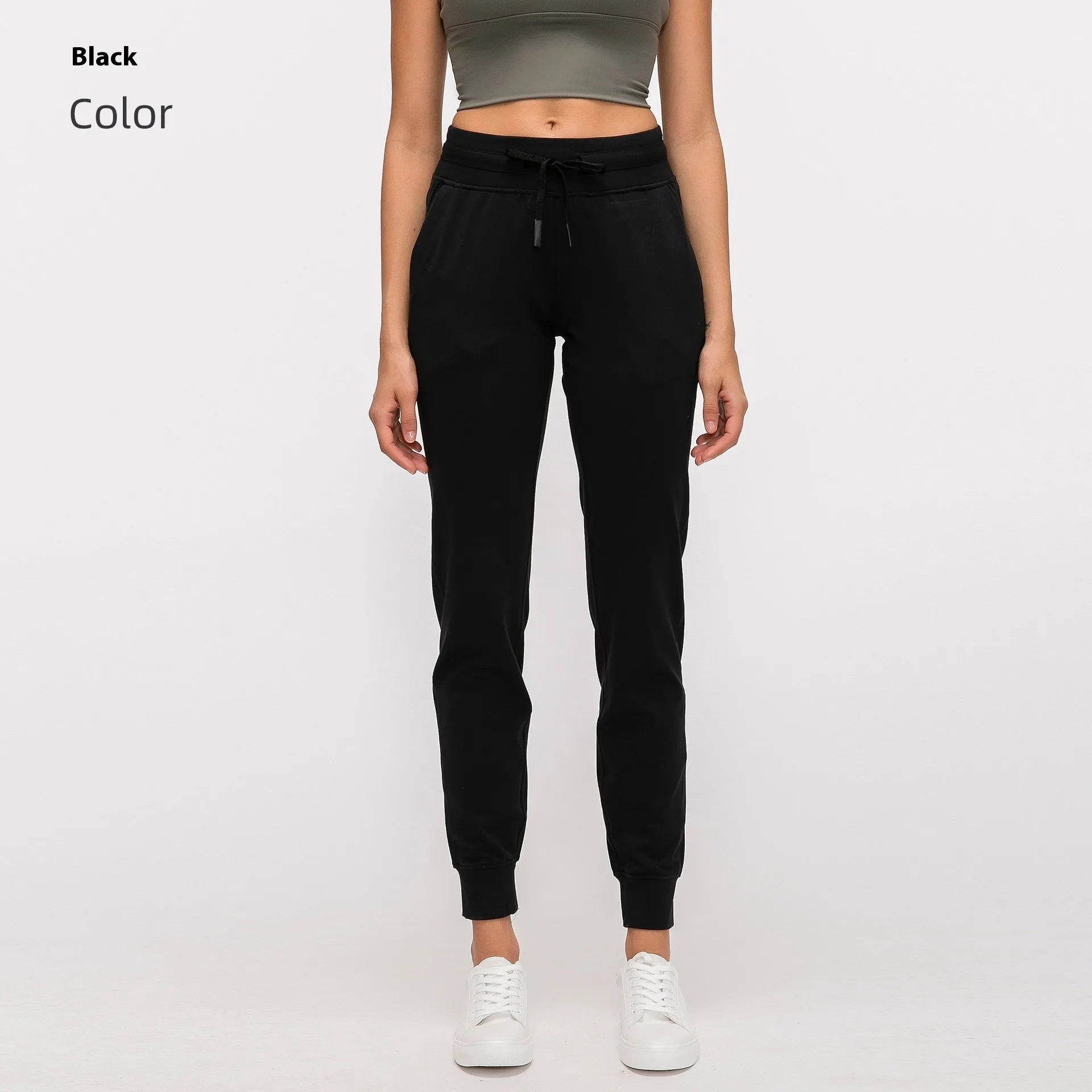 Women's high waist yoga pants in Belgian Blue colour with drawstring waistband for running fitness