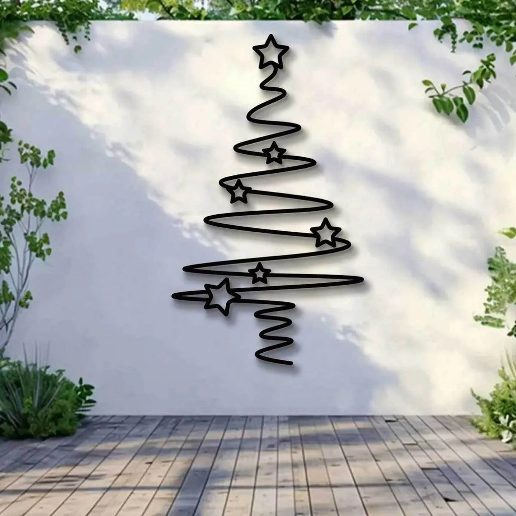 Black wrought iron Christmas tree line wall decoration, 30cm, for bedroom living room or door hanging