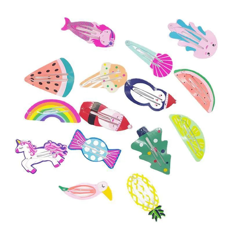 Children's metal hair barrette with colourful baked varnish watermelon and strawberry designs