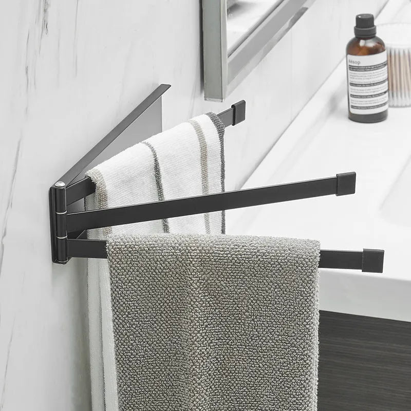 Folding towel rack with no-drill installation for bathroom organisation