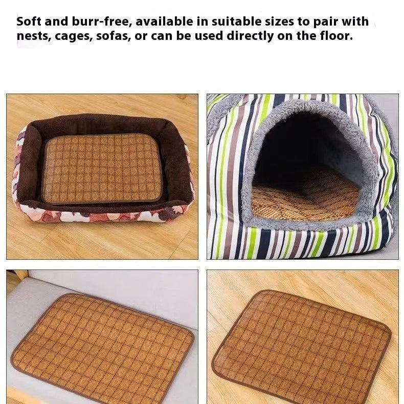 Brown woven rattan cooling mat for dogs available in six different sizes