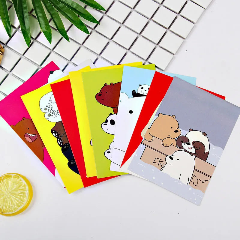 Set of nine retro-style cartoon postcards showing Paris landmarks like the Eiffel Tower.
