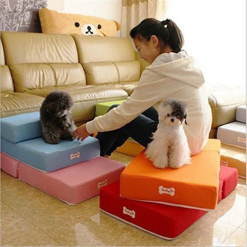 Sponge pet stairs, flat unfoldable, standard 67x40cm or small 50x30cm, 10cm single layer, 20cm stack, various colours.