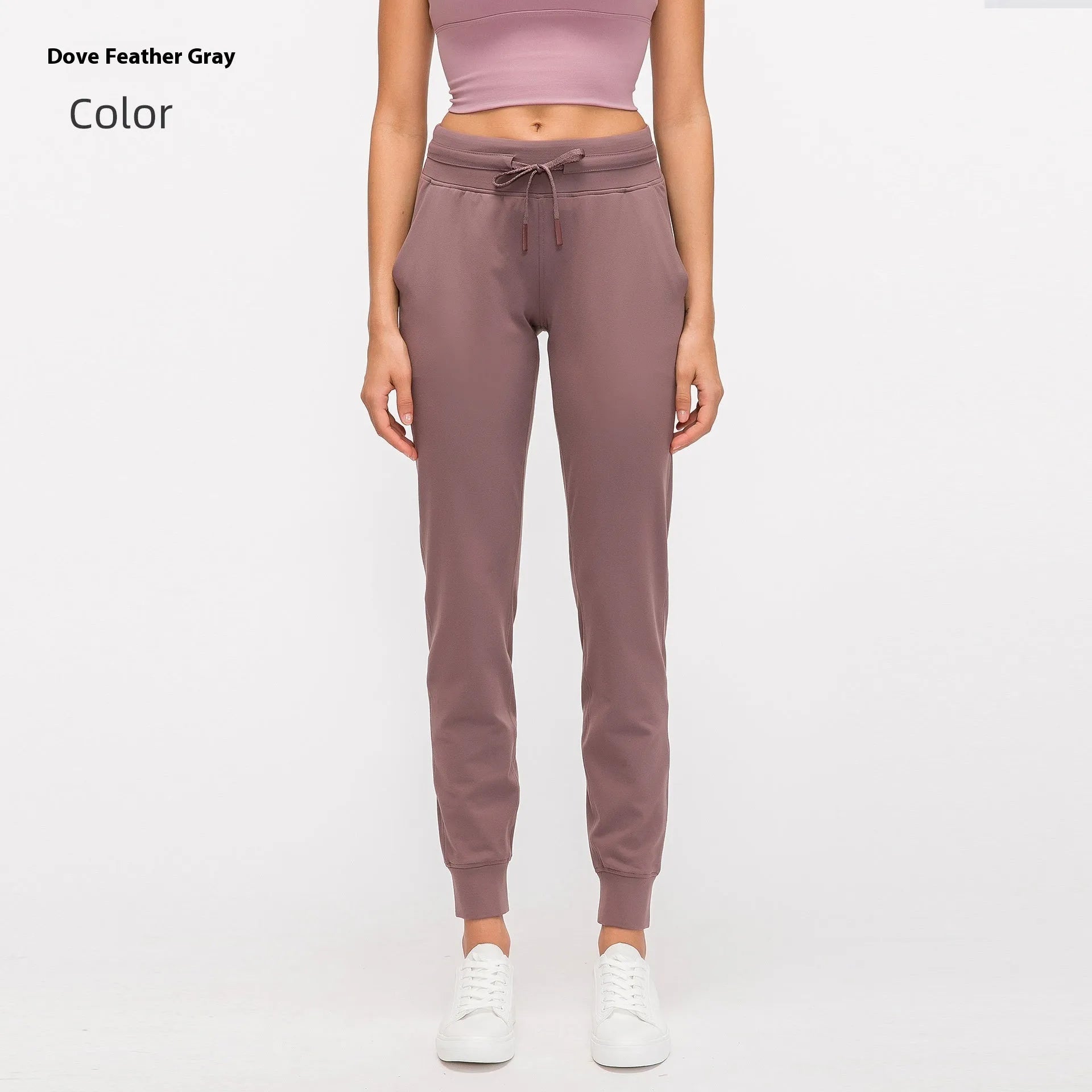 Women's high waist yoga pants in Belgian Blue colour with drawstring waistband for running fitness