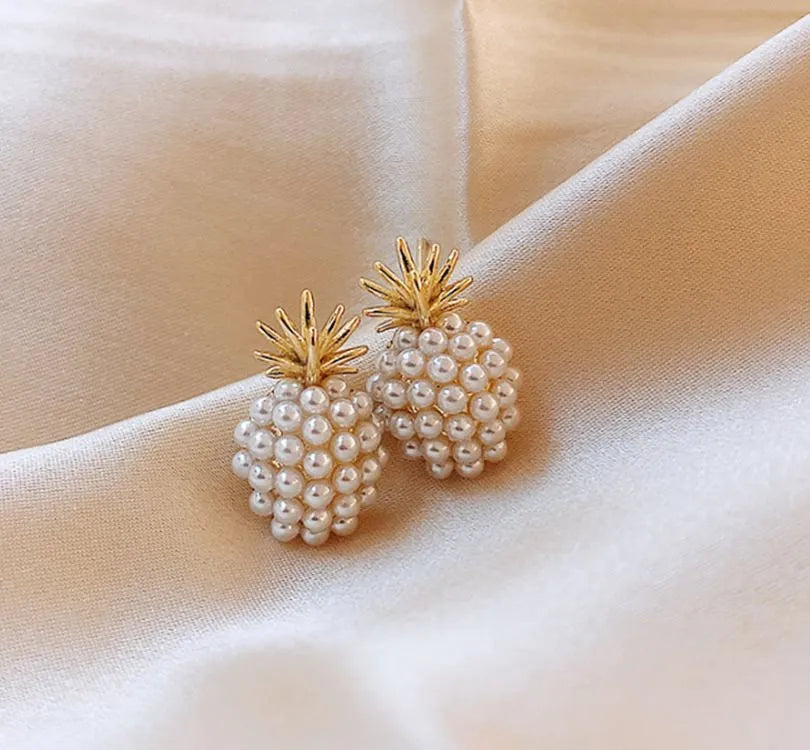 Korean style pineapple and starfish pearl drop earrings in alloy with electroplated finish