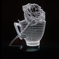 3D rose design LED night light with acrylic panel and ABS base showing multiple colour options.
