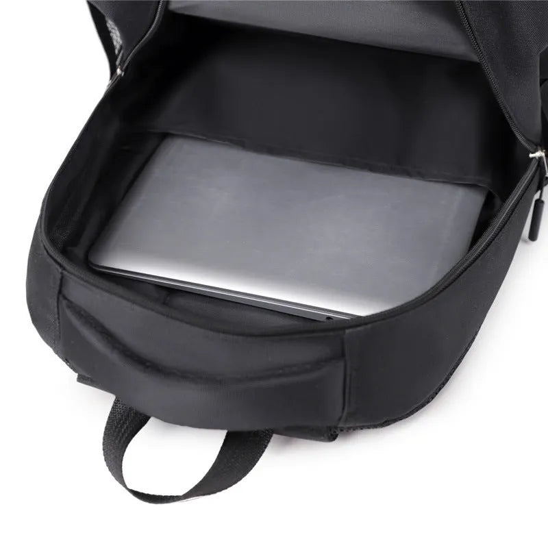Men's casual Oxford cloth backpack in black, blue, gray, or green colour with breathable polyester lining