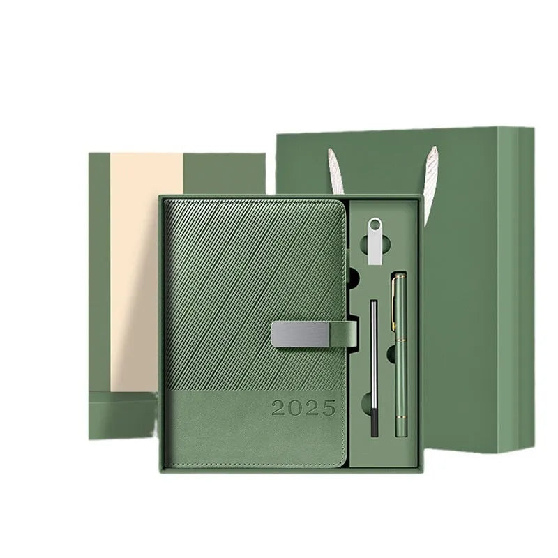 A5 PU leather business notebook in selected colour, open on 80g paper with 408 pages.