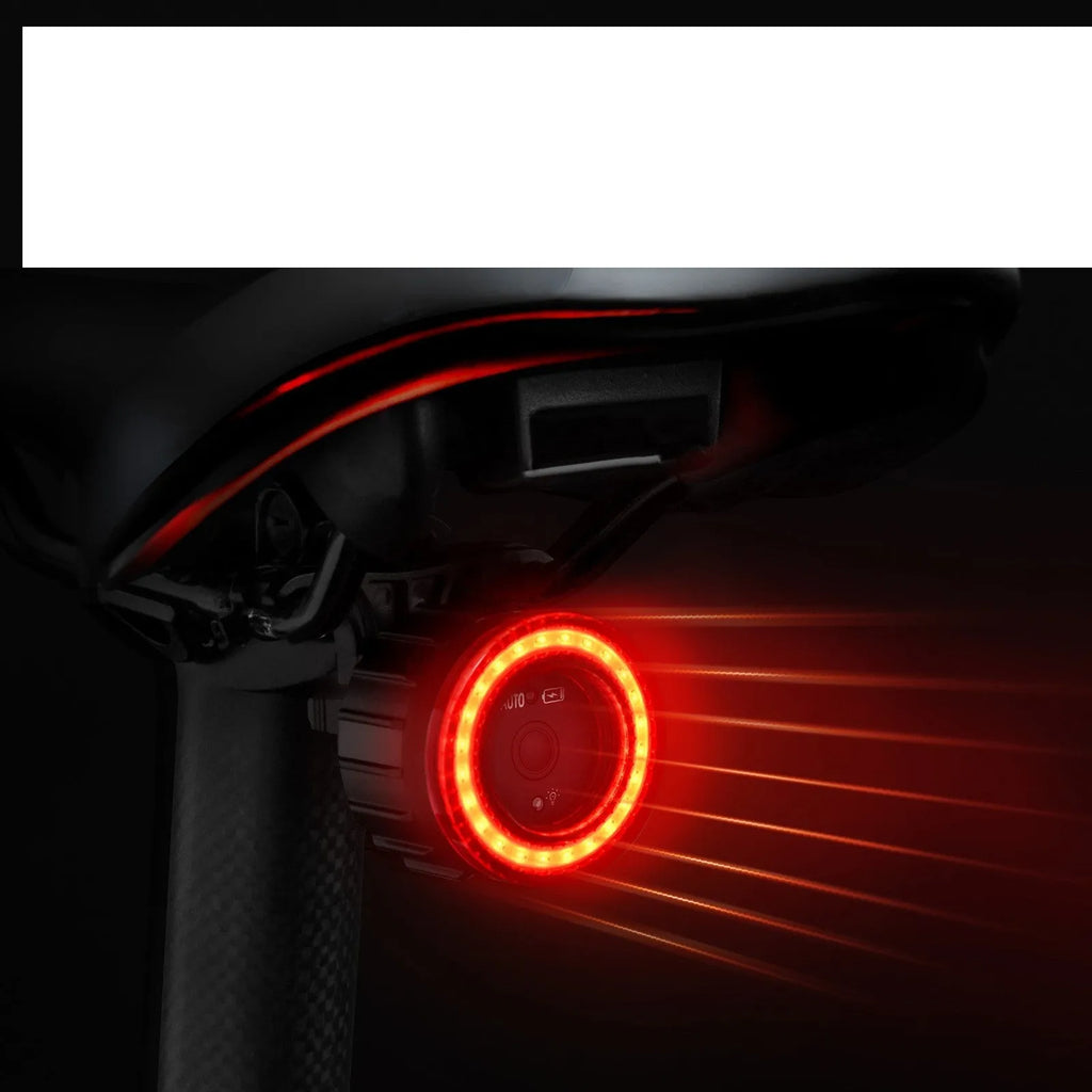 Black intelligent induction brake taillight for bicycles with aluminium alloy construction and dual mounting brackets