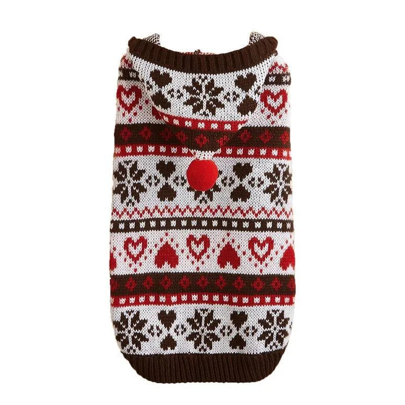 Knitted dog sweater with snowflake and love heart patterns for small breed bichon dogs