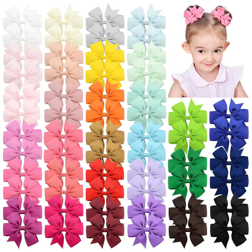 Assorted 3 inch grosgrain ribbon baby hair bows with alligator clips in multiple colours
