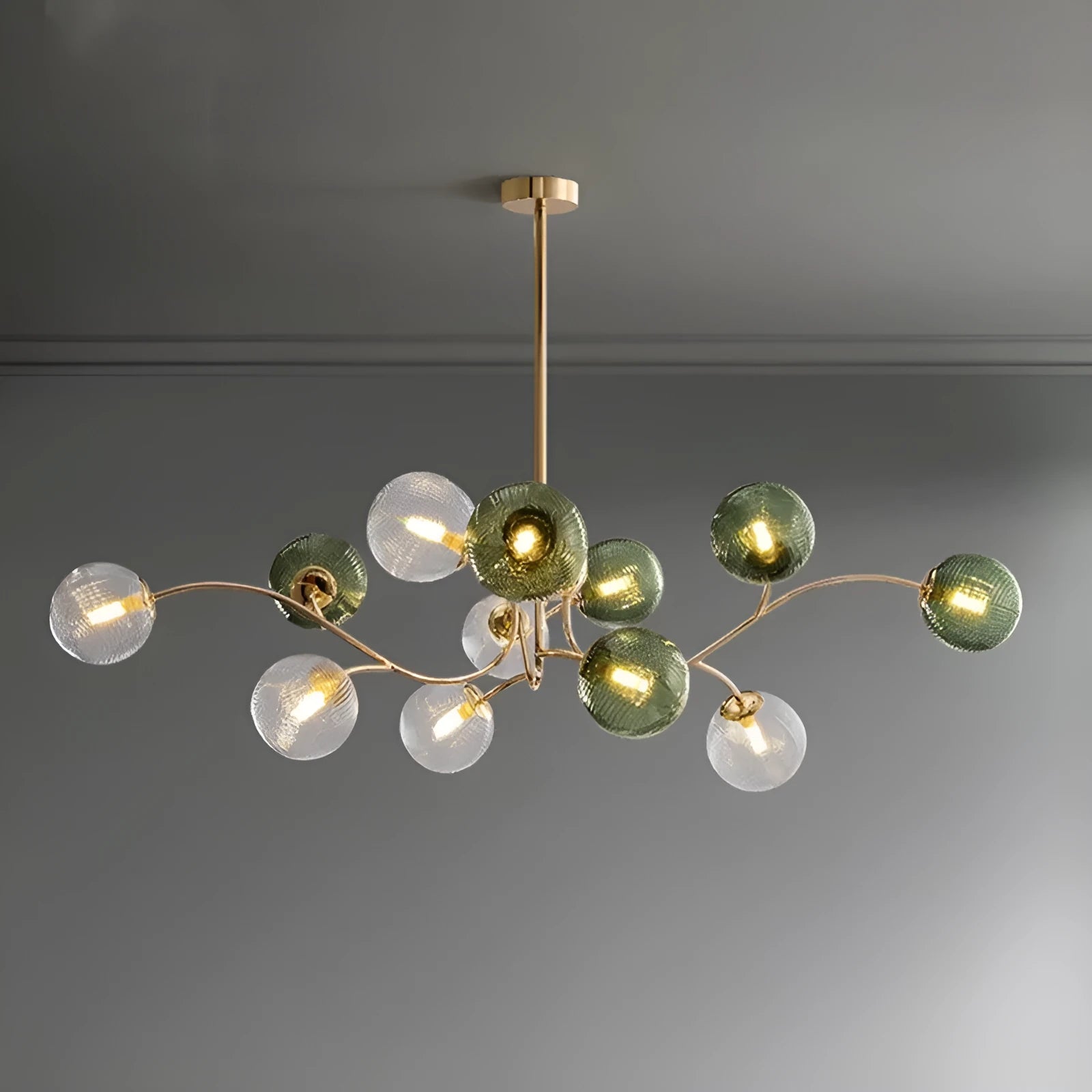 Modern Nordic living room chandelier with green clear lights in adjustable 84-120cm size