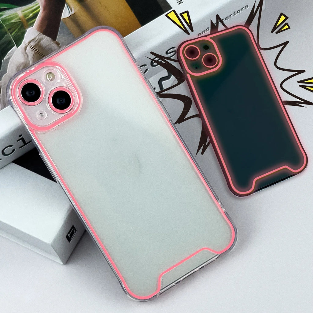 Glow in the dark green soft TPU phone case for iPhone on a dark background.