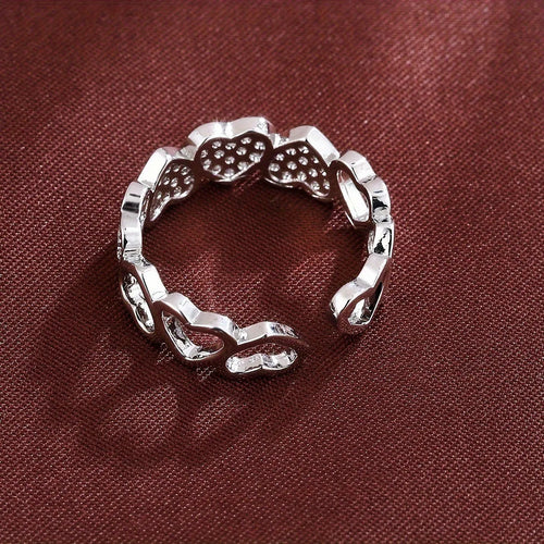 Adjustable opening gold colour couples ring with love heart design and diamond texture