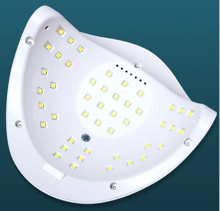 White nail polish drying lamp with dual UV LED light source and multiple timing buttons