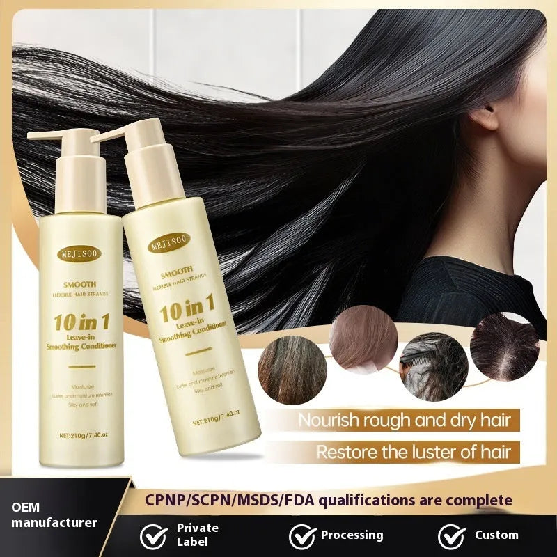 210g bottle of wash-free soft hair conditioner for ladies on a bathroom shelf.