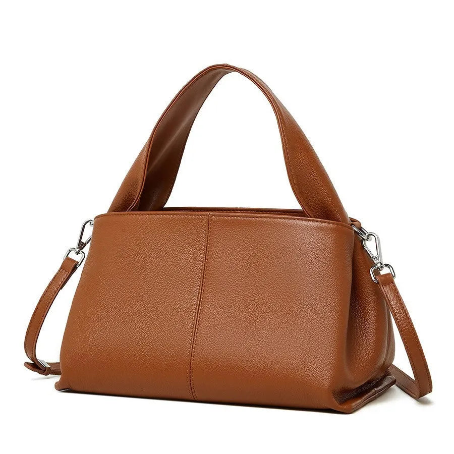 Women's genuine cowhide messenger bag with retro texture in horizontal square shape