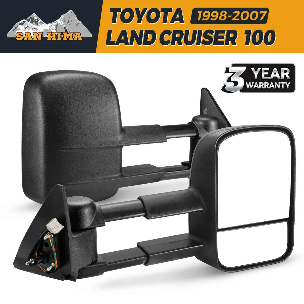 Black plastic foldable rearview mirrors for Toyota Land Cruiser 100 series 1998-2007 models