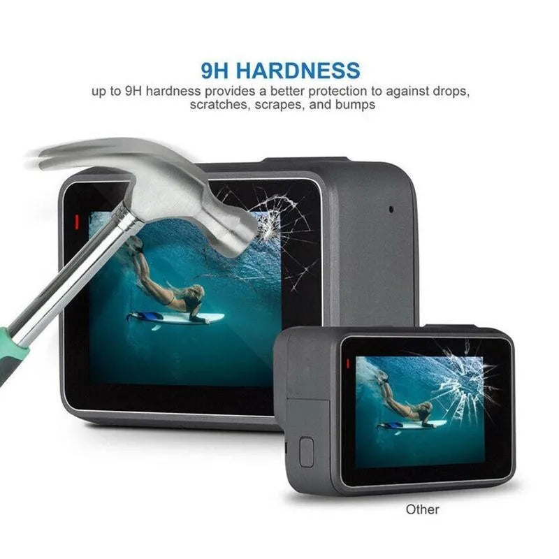 GoPro Hero 5 6 7 transparent 9H tempered glass lens and LCD screen protector film pack