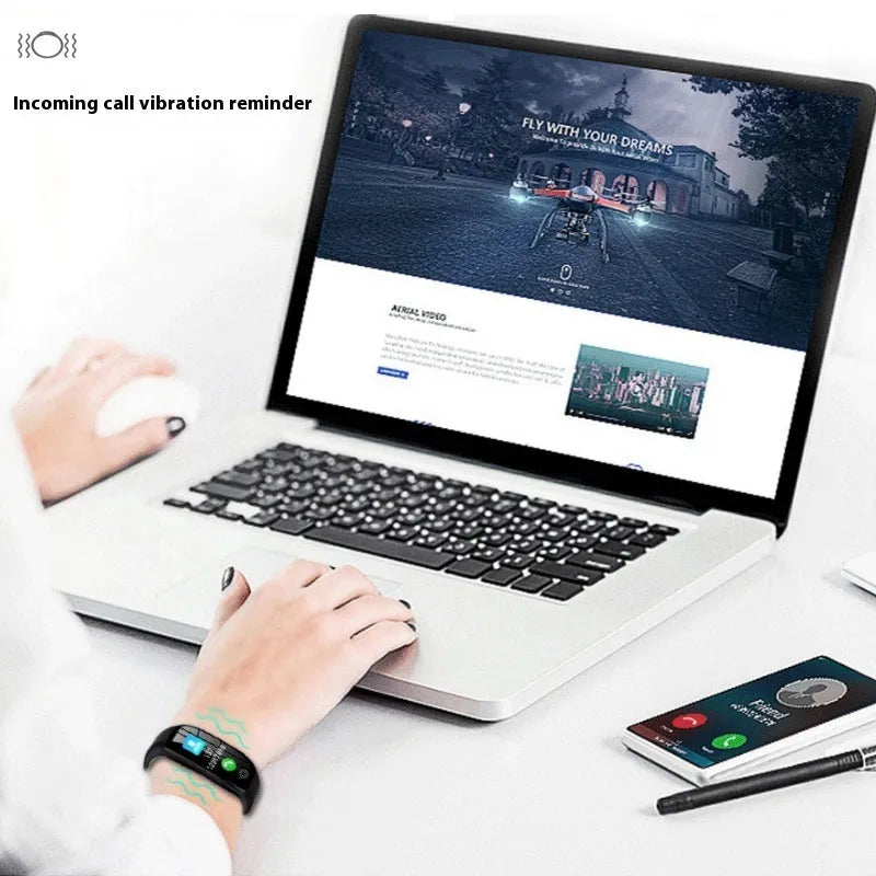 Color screen F21 smart bracelet with heart rate and sleep monitoring, black and gray colour