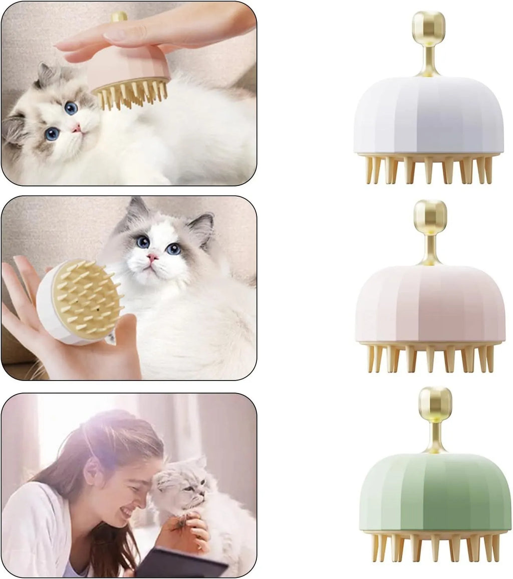 Green pink or white plastic pet bath massage brush with drainage holes and massage nodules, 95mm size.