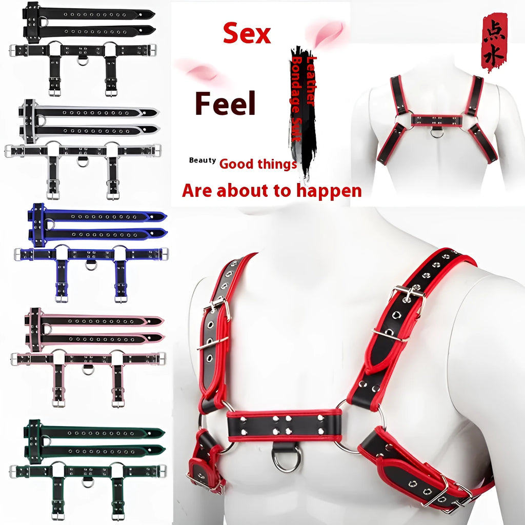 PU leather strap corset with edge-wrapped binding in black with red edging