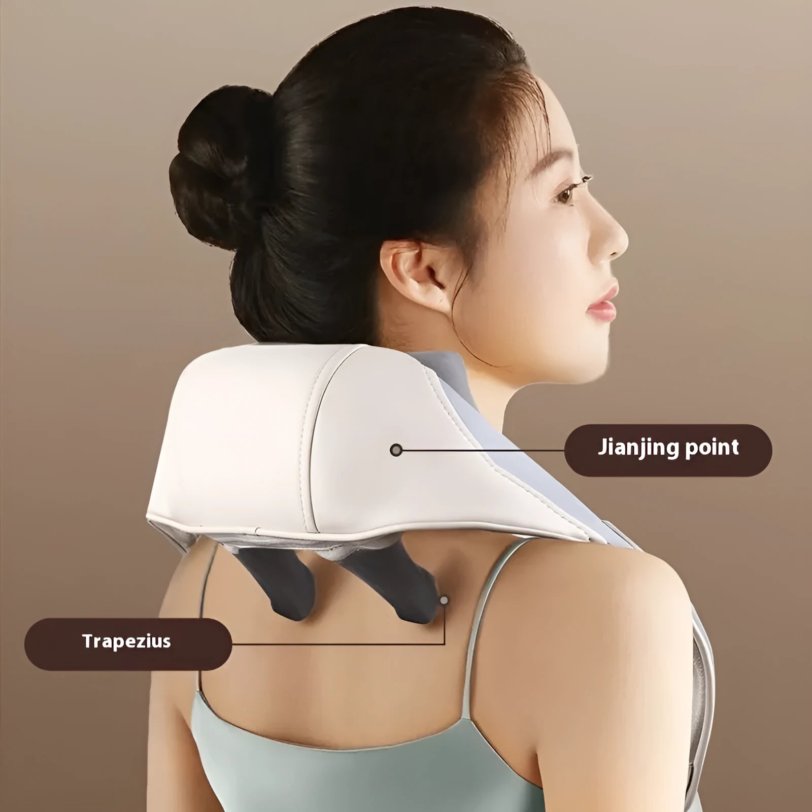 Blue rechargeable electric neck and back massager showing foldable design and compact 230x135x160mm size