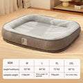 Warm plush dog bed in deep sleep nest design, available in grey green khaki and sizes M to XXL