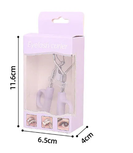 SUNFLOWER brand eyelash curler with A4 scissor handle showing pink and purple colour options
