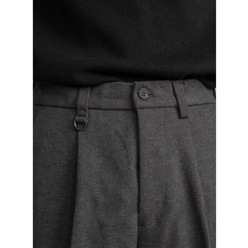 Men's straight-leg draped trousers in four colours: black, dark grey, khaki and brown
