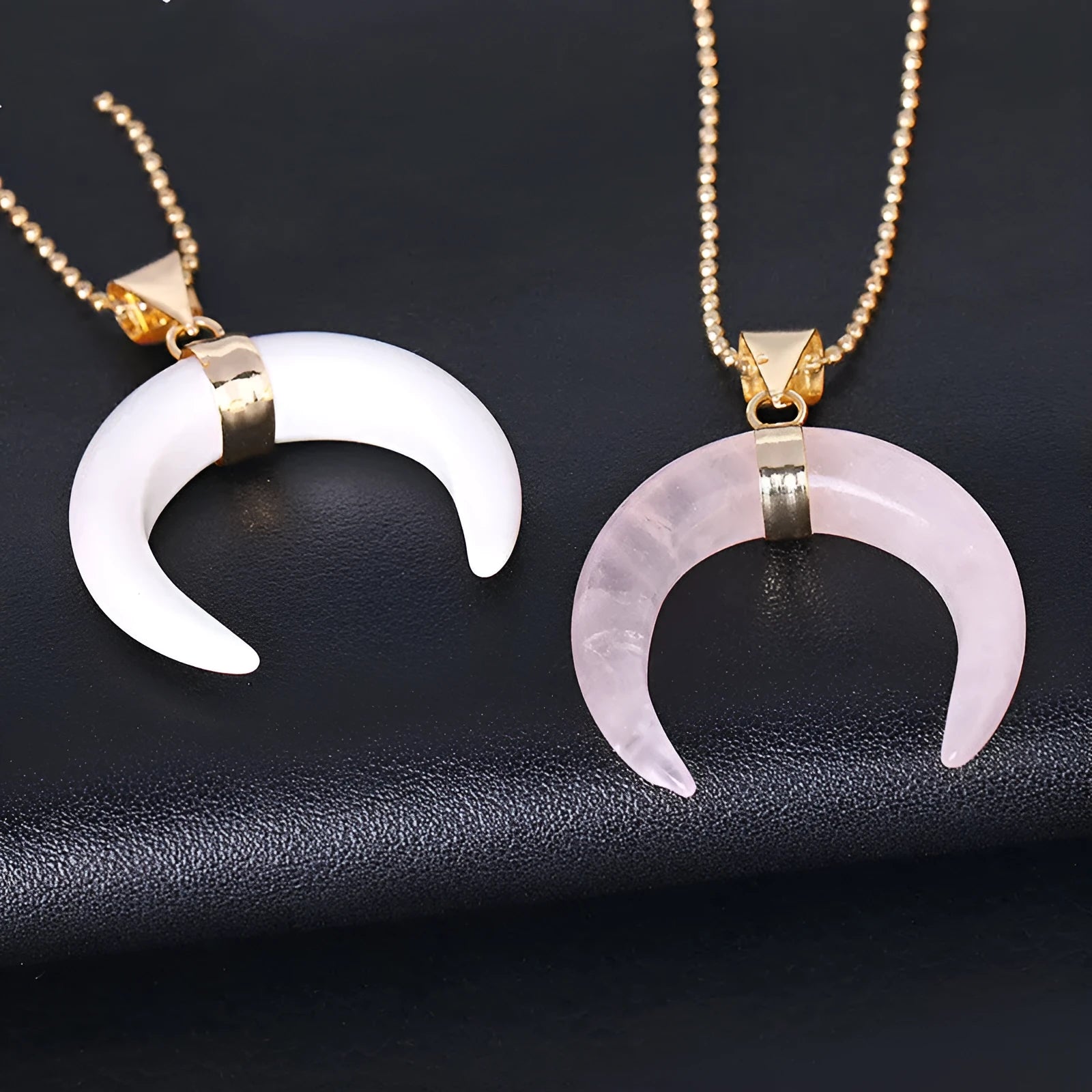 Natural crystal moon pendant necklace with adjustable chain and electroplated copper fittings
