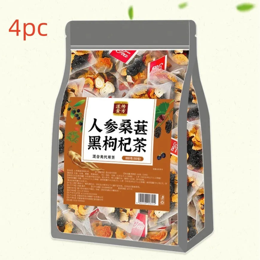 Box of Ginseng Black Wolfberry Tea showing 40 individual 5g sachets
