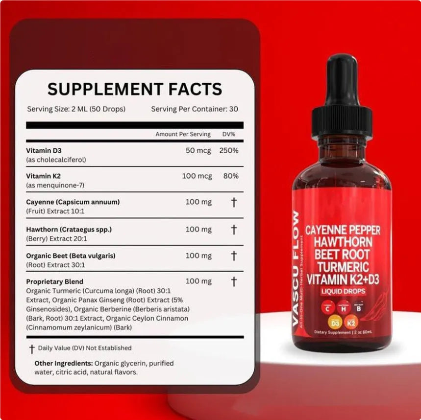 60ml glass bottle of Vitamin D3 K2 Hawthorn Fruit Liquid Drops with dropper