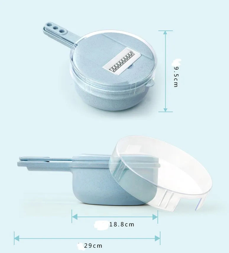 8 in 1 mandoline slicer set with stainless steel blades, drain basket, container and hand protector, 29.5 cm x 12.0 cm x 9.5 cm