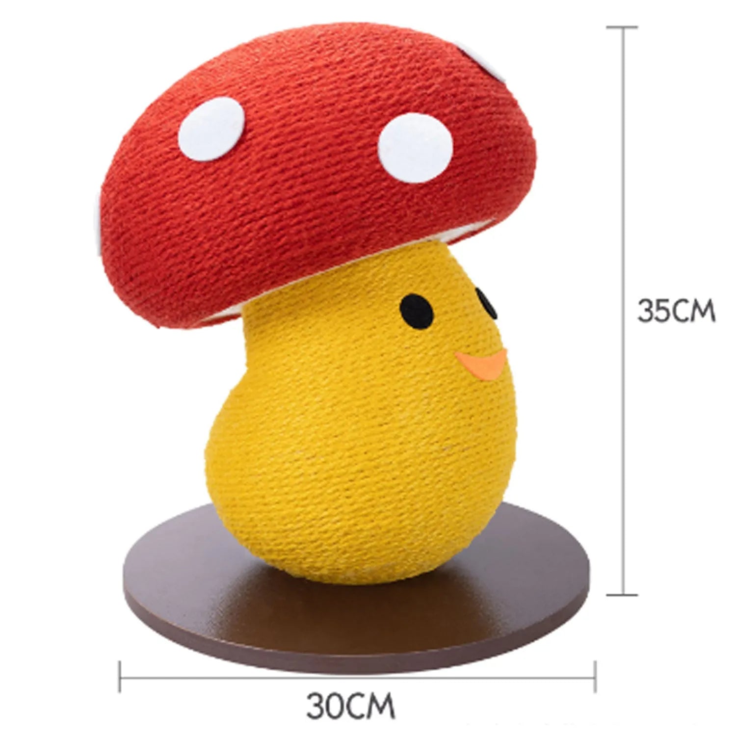 Mushroom-shaped foldable cardboard cat scratcher with accordion design measuring 35 cm