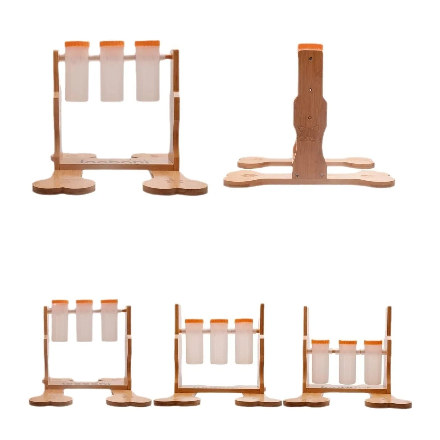 Wooden dog puzzle toy feeder with interactive compartments measuring 31x30x20cm