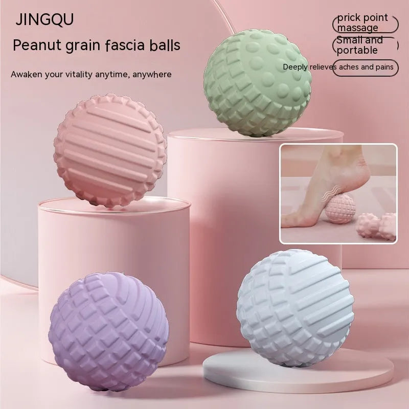 6cm diameter TPR foot massage ball in blue colour on wooden surface