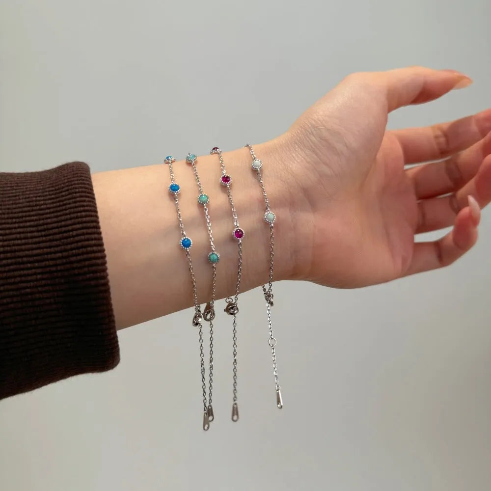 S925 sterling silver opal bracelet for women with round geometric design and Japanese Korean simple style
