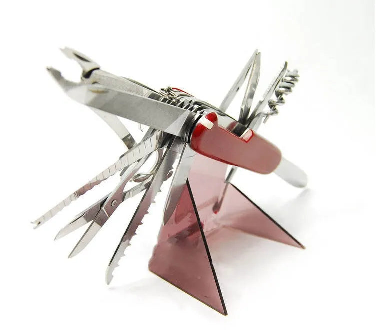 91mm multifunctional stainless steel pocket tool with pliers, scissors, saw, ruler, and bottle opener