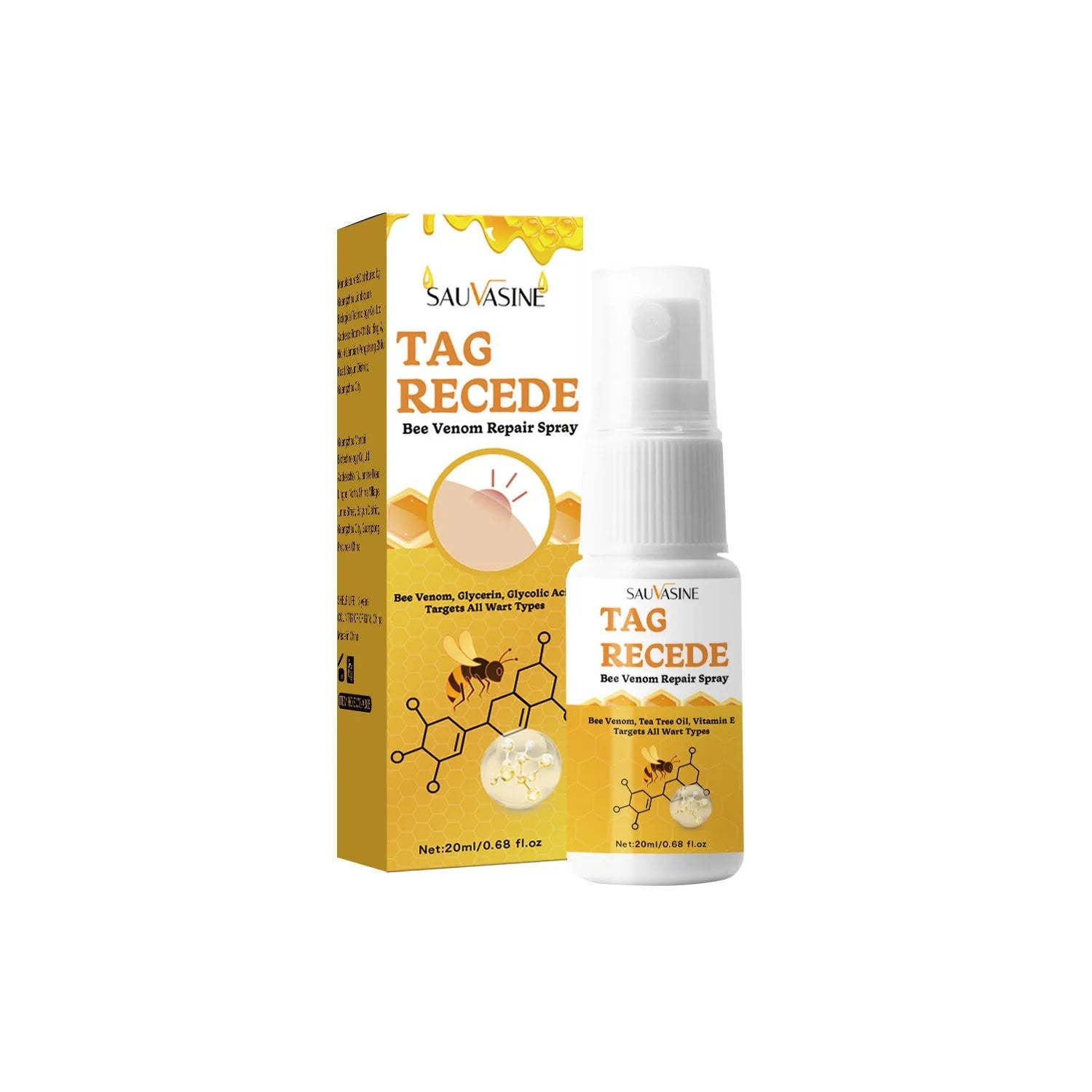Bee Wart Spray skin treatment cream bottle, 20ml, for daily improvement of warts, bumps, and moles.