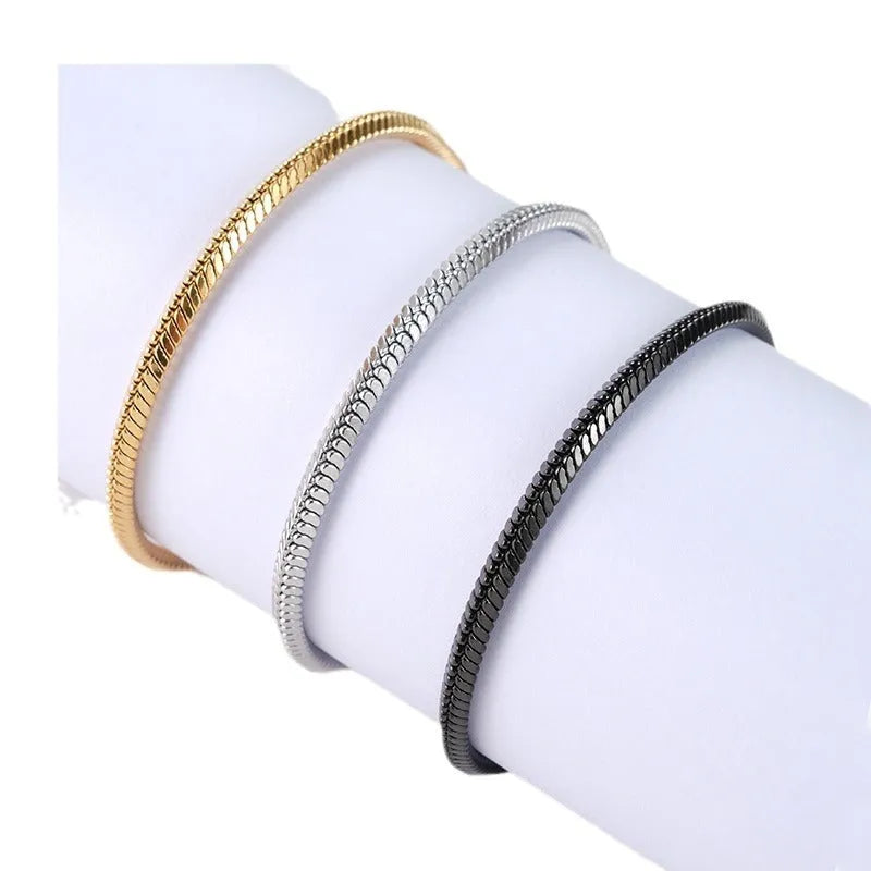 Stainless steel snake chain bracelet unisex simple line design