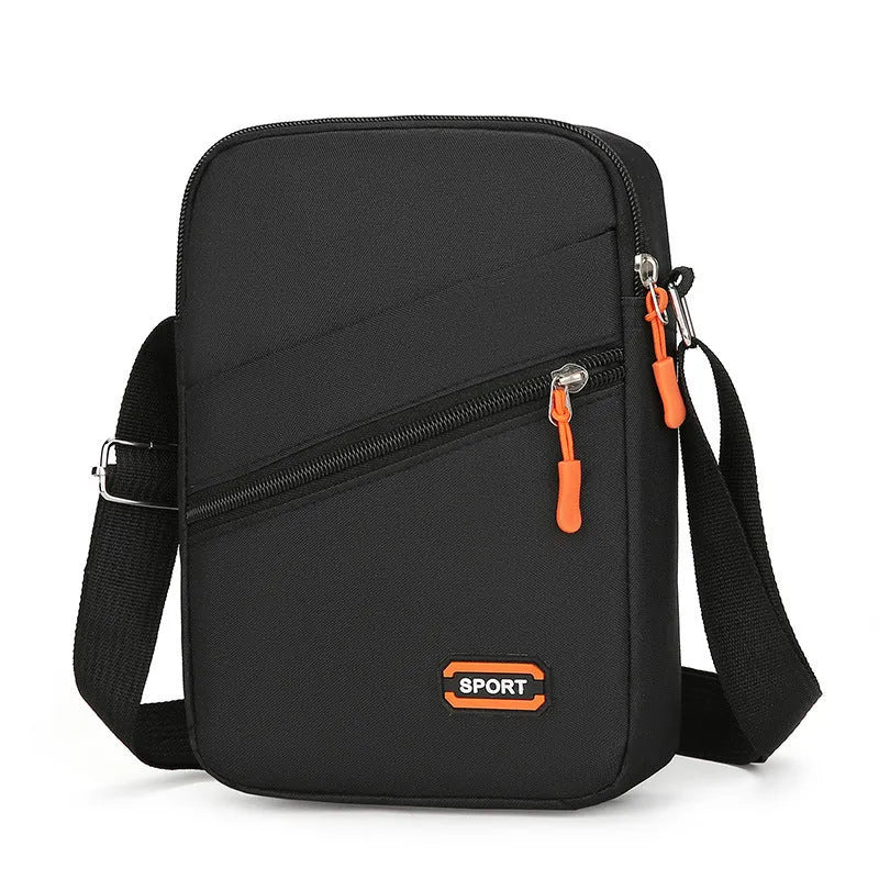 Oxford cloth commuter crossbody bag in silver grey, black or navy blue with contrast colour details