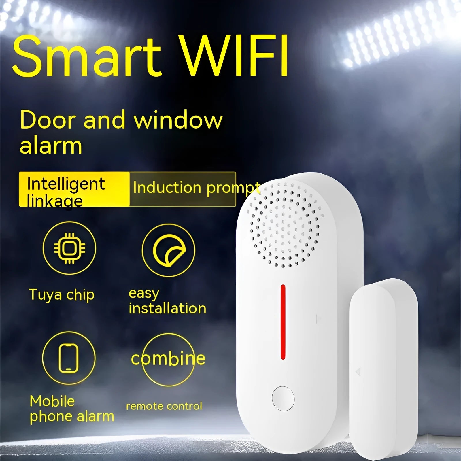 WiFi door magnetic sensor alarm unit with wireless connectivity for smart home security systems